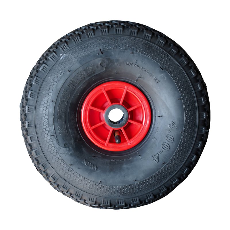 pneu + roue 4.00-4 2.10x4 ET0 roulement à rouleaux Ø25 NL75mm plastique V-6605 Rouge