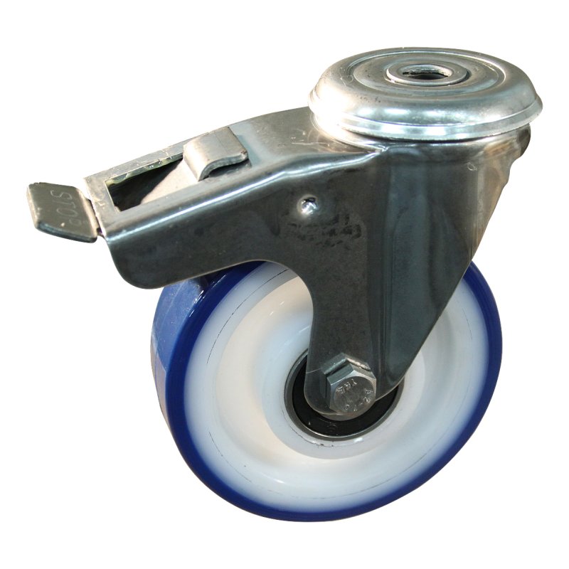 roulette pivotante avec frein 100mm série 27 ᠆ 30 trou pour boulon Roulement à billes en inox