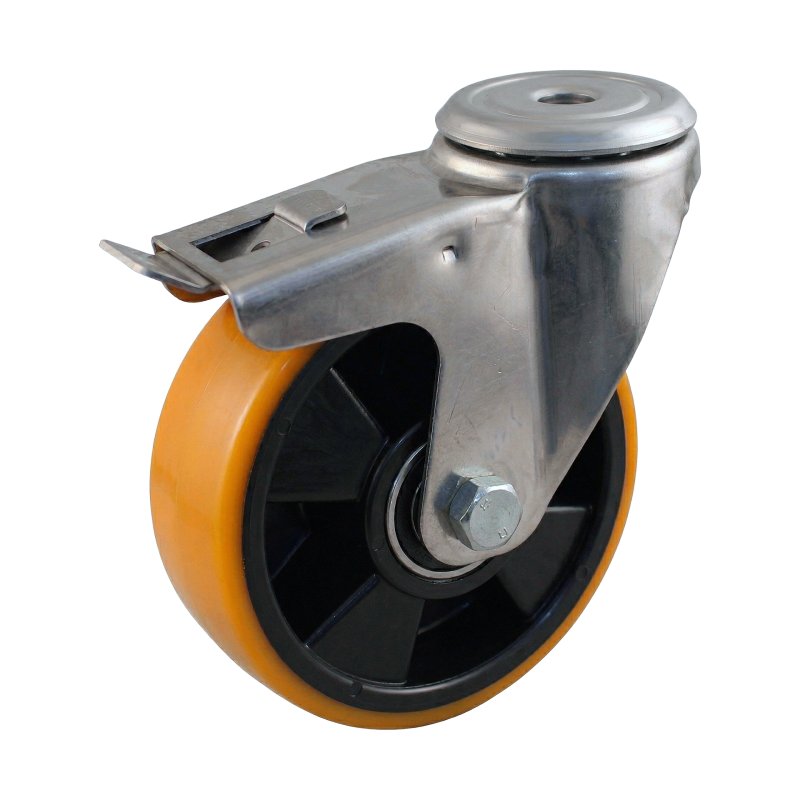 roulette pivotante avec frein 160mm série 27 ᠆ 30 trou pour boulon Roulement à billes en inox