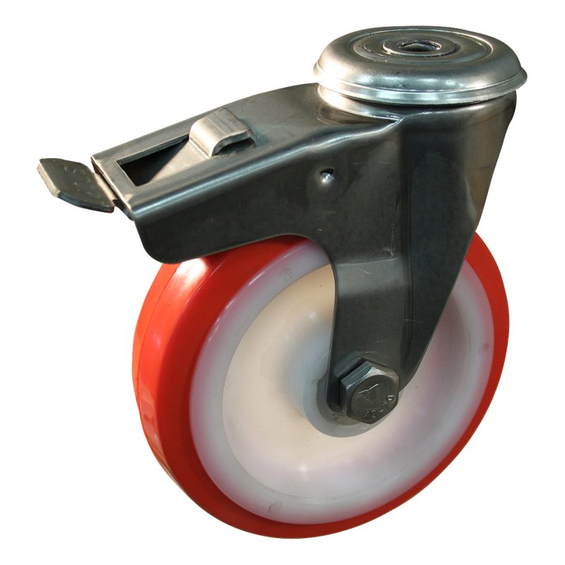 roulette pivotante avec frein 80mm série 27 ᠆ 30 trou pour boulon roulement à aiguilles éxécution inox