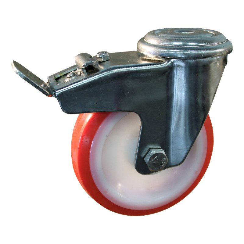 roulette pivotante avec frein 125mm série 27 ᠆ 31 trou pour boulon roulement à aiguilles éxécution inox