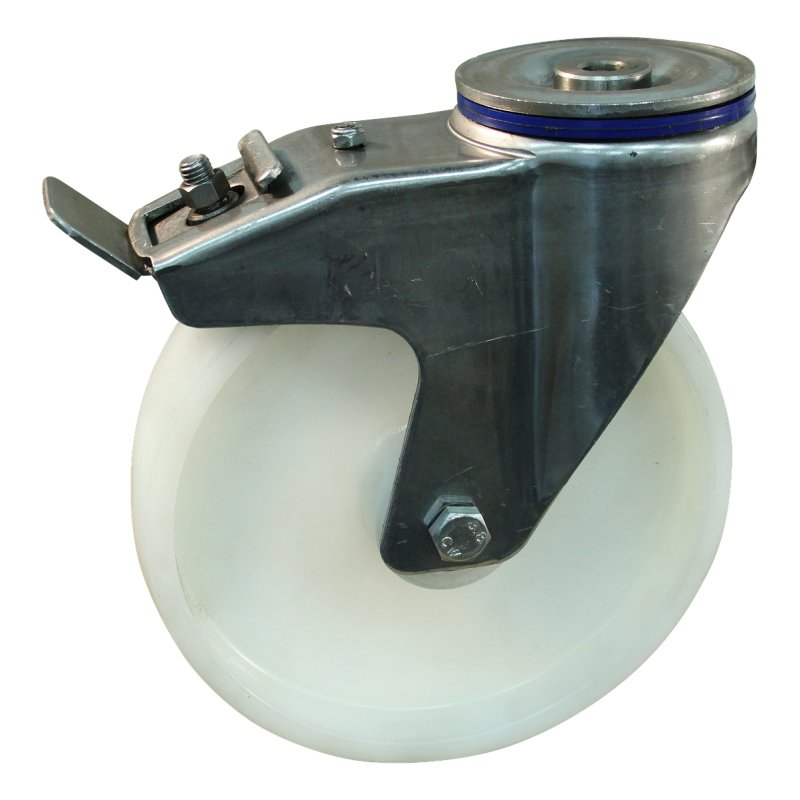 roulette pivotante avec frein 200mm serie 34 ᠆ 31 trou pour boulon roulement à aiguilles éxécution inox