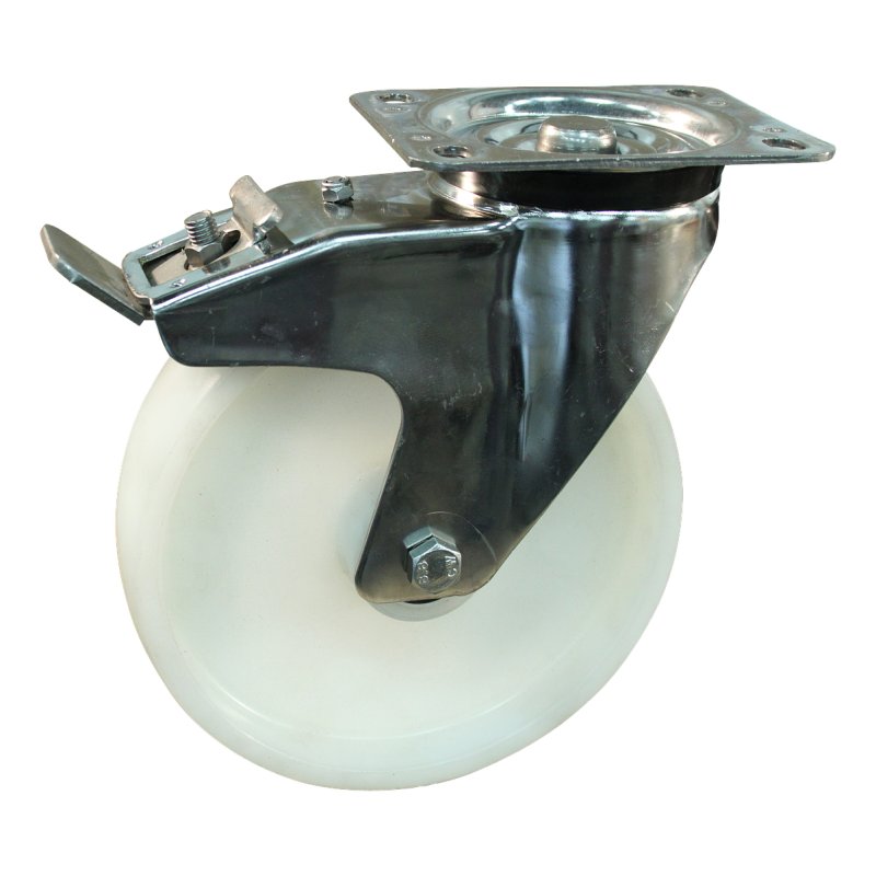 roulette pivotante avec frein 200mm serie 34 ᠆ 31 montage de la plaque roulement à aiguilles éxécution inox