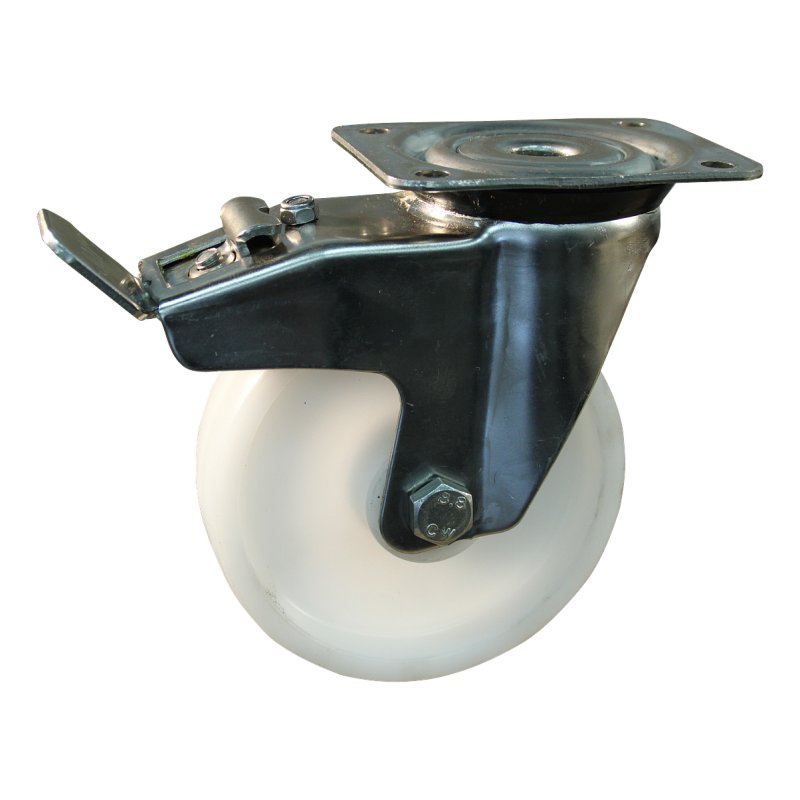 roulette pivotante avec frein 80mm serie 34 ᠆ 31 montage de la plaque roulement à aiguilles éxécution inox