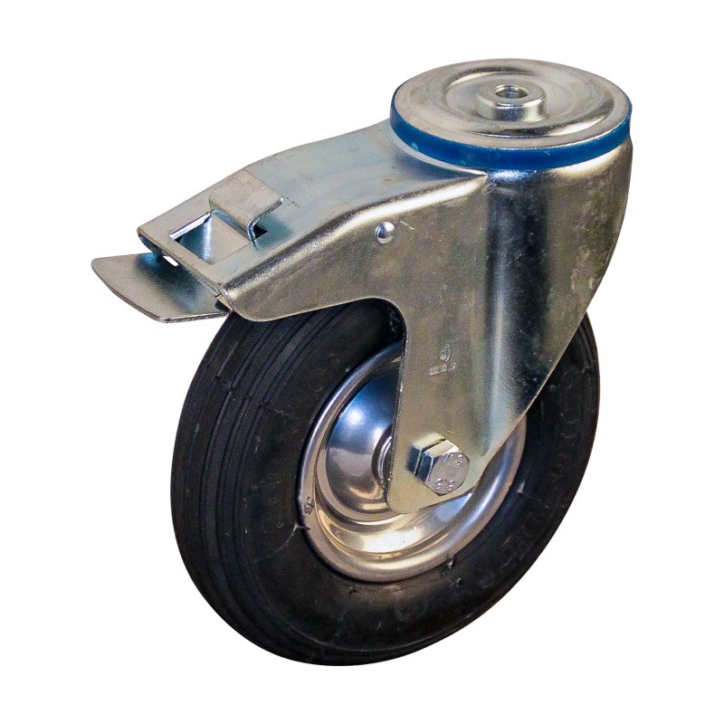 roulette pivotante avec frein 200x50 1.25x3.8 (200x50) ET0 NL60mm métal V-5501 gris argent 200mm 15 trou pour boulon roulement