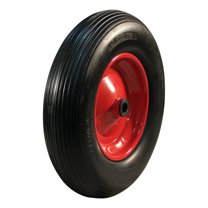 roue + pneu en caoutchouc solide + roulement à rouleaux Ø25 NL75mm métal Rouge 4.00x8 ligne 2.50Ax8 montage de la plaque rouleme