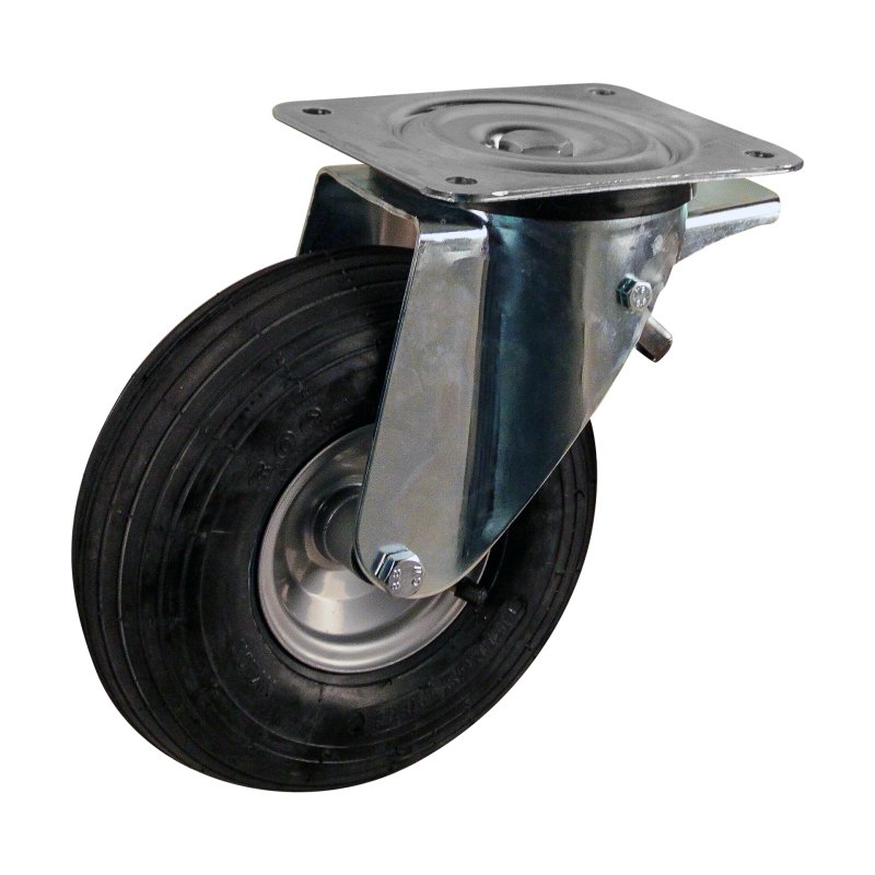 roulette pivotante avec frein 3.00-4 2.10x4 ET0 NL69mm métal V-5501 gris 91 montage de la plaque roulement à rouleaux
