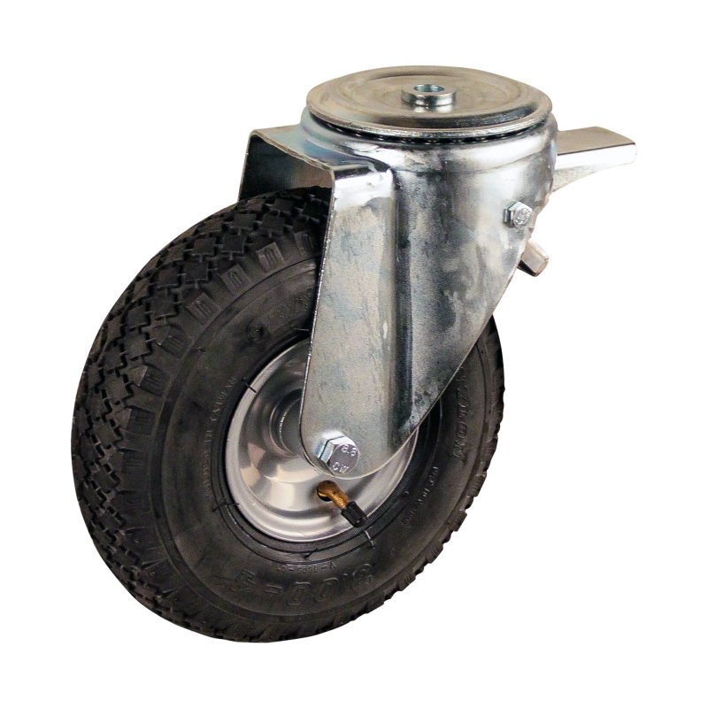roulette pivotante avec frein 3.00-4 2.10x4 ET0 NL69mm métal V-6605 gris 91 montage de la plaque roulement à rouleaux