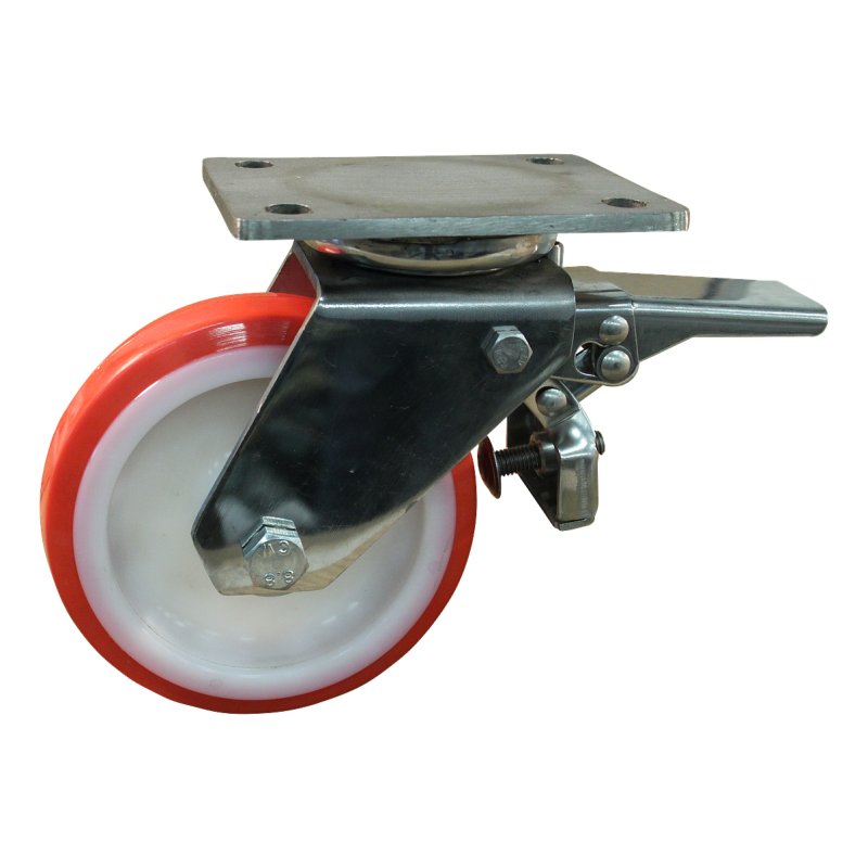 roulette pivotante avec frein 175mm série 27 ᠆ 32 montage de la plaque roulement à aiguilles éxécution inox