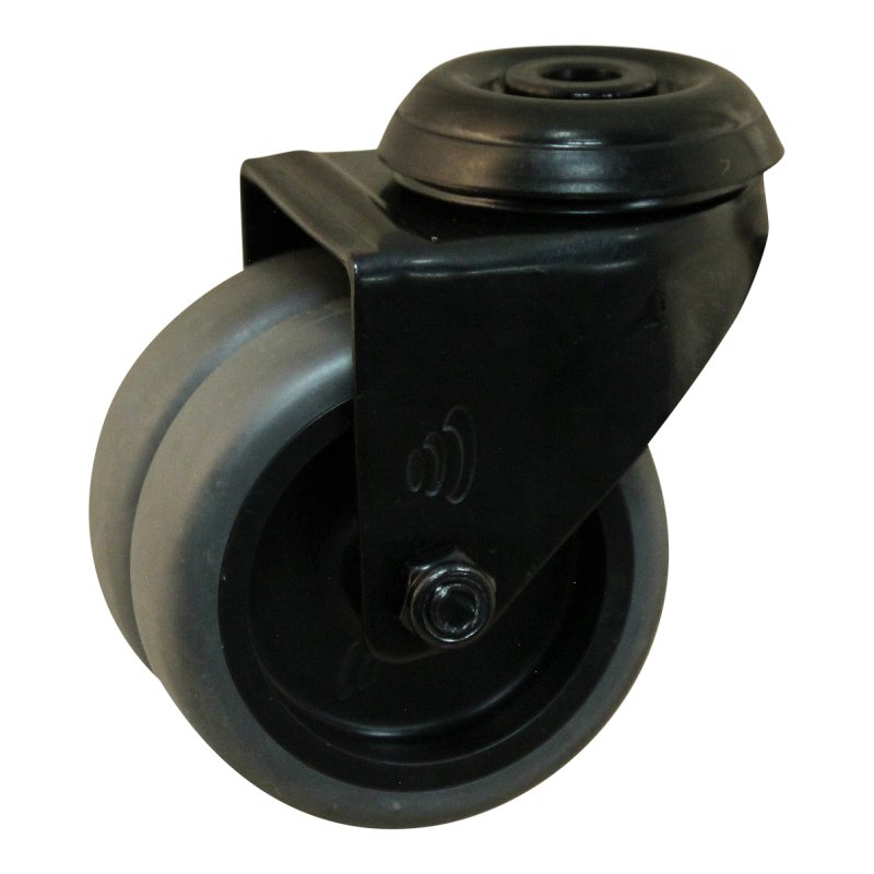 roulette pivotante 75mm Novio Noir serie 68-62 trou pour boulon palier lisse