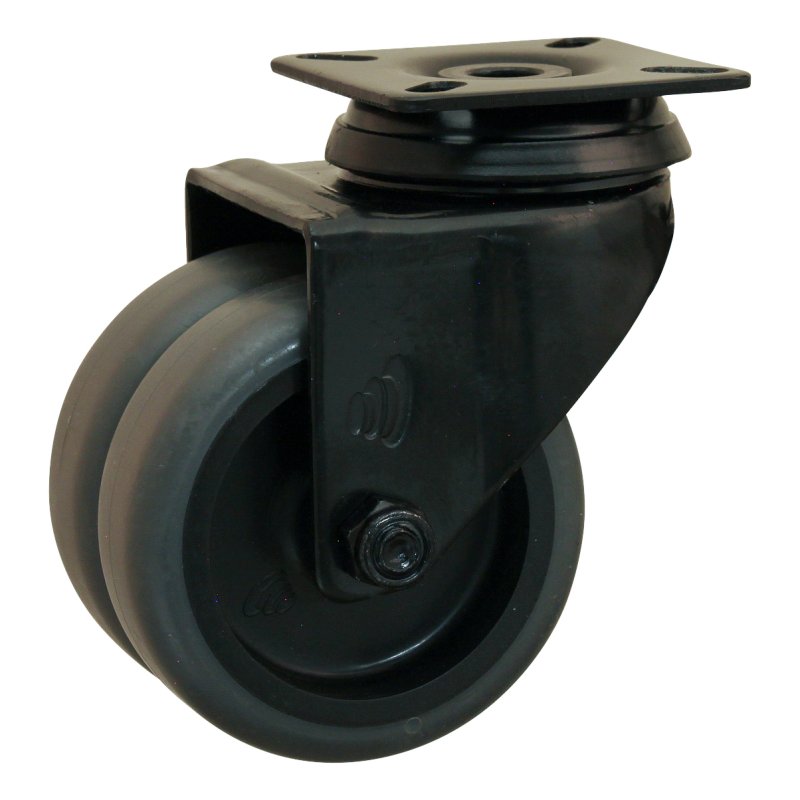 roulette pivotante 75mm Novio Noir serie 68-62 montage de la plaque palier lisse