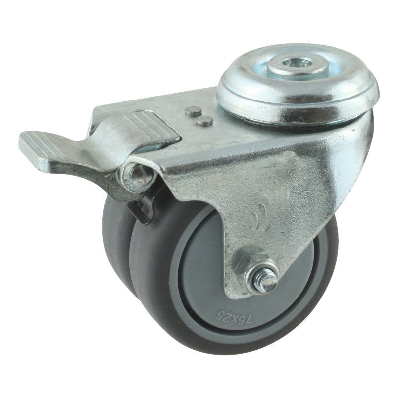 roulette pivotante avec frein 75mm serie 68-62 trou pour boulon roulement à billes