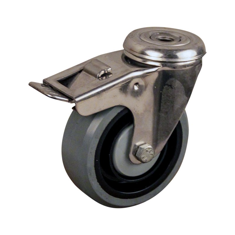 roulette pivotante avec frein 100mm série 14 ᠆ 30 trou pour boulon Roulement à billes en inox