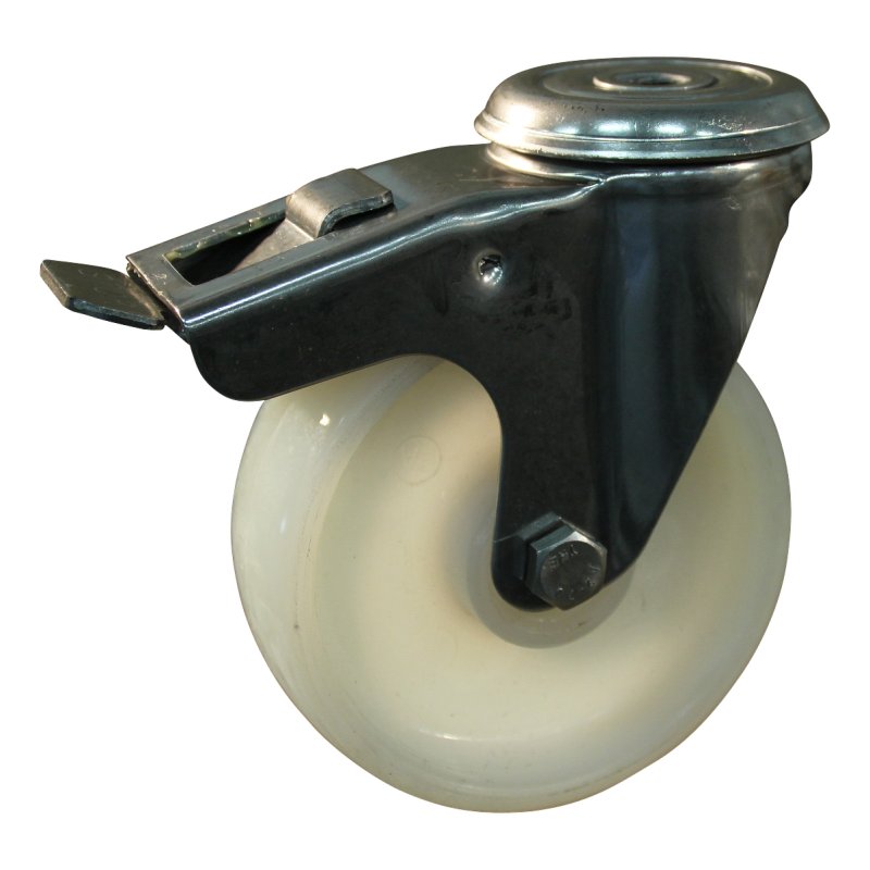 roulette pivotante avec frein 80mm serie 34 ᠆ 30 trou pour boulon roulement à aiguilles éxécution inox