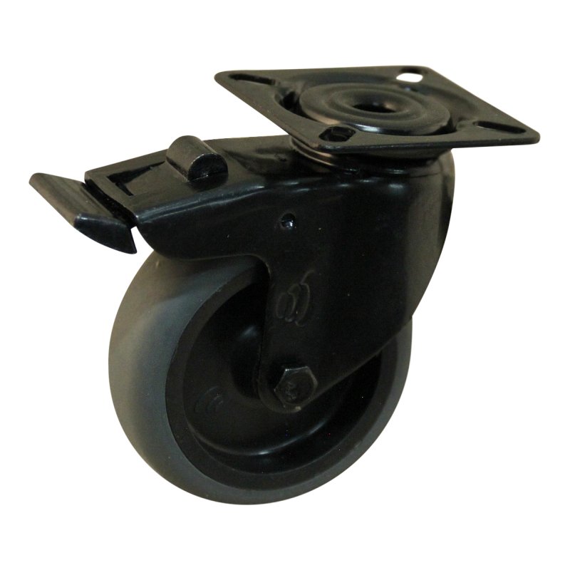 roulette pivotante avec frein 75mm Novio Noir série 68-60 montage de la plaque palier lisse