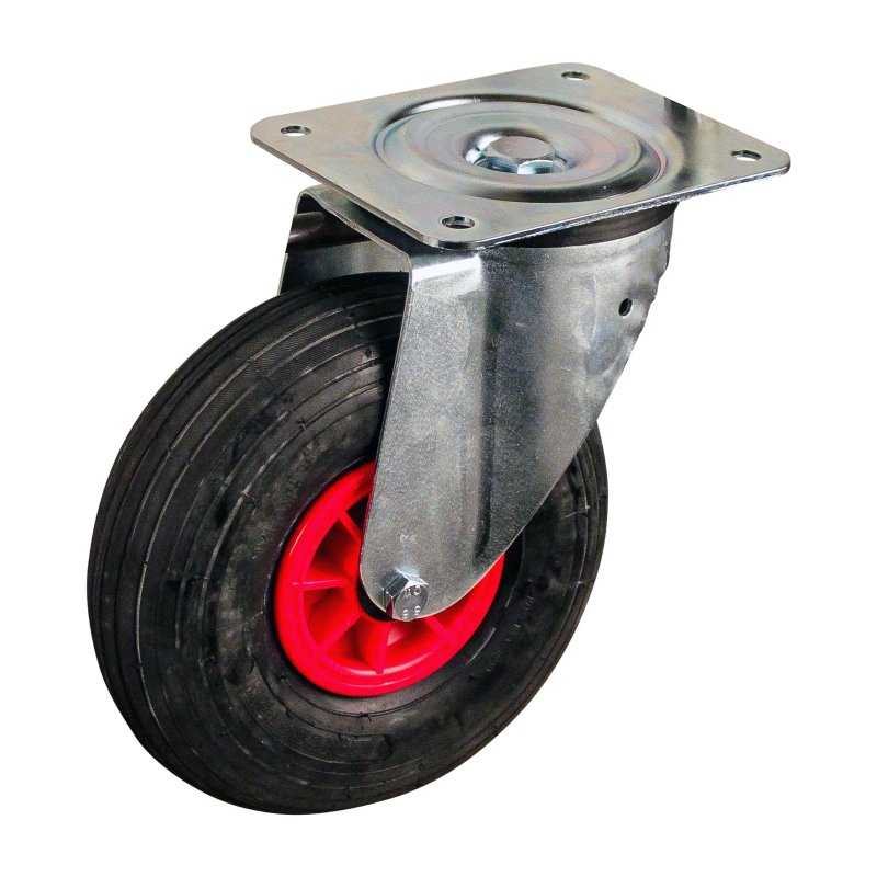 roulette pivotante 3.00-4 2.10x4 ET0 roulement à rouleaux Ø20 NL75mm plastique V-5501 Rouge 91 montage de la plaque roulement à