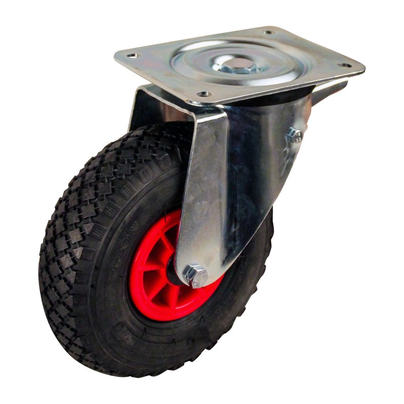 roulette pivotante avec frein 3.00-4 2.10x4 ET0 roulement à rouleaux Ø20 NL75mm plastique V-6605 Rouge 91 montage de la plaque r