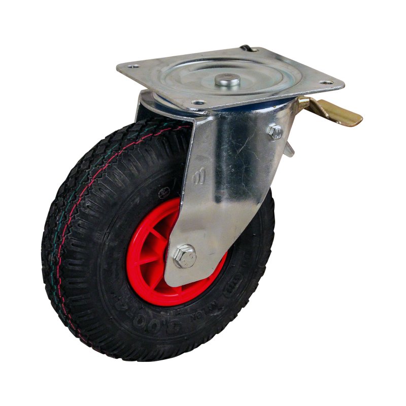 roulette pivotante avec frein 3.00-4 2.10x4 ET0 roulement à rouleaux Ø20 NL75mm plastique S-2303 Rouge 12 montage de la plaque r