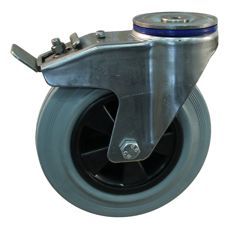 roulette pivotante avec frein 200mm serie 11 ᠆ 31 trou pour boulon roulement à aiguilles éxécution inox