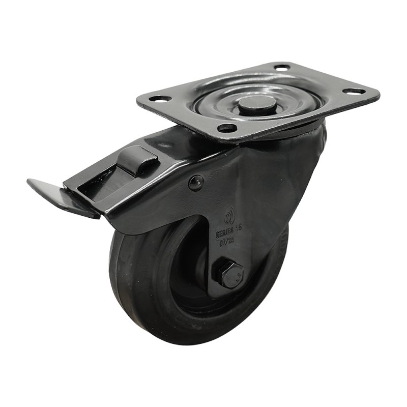 roulette pivotante avec frein 80mm Novio Noir série 07 ᠆ 15 montage de la plaque roulement à rouleaux