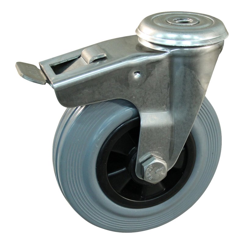 roulette pivotante avec frein 125mm serie 11 ᠆ 30 trou pour boulon roulement à aiguilles éxécution inox