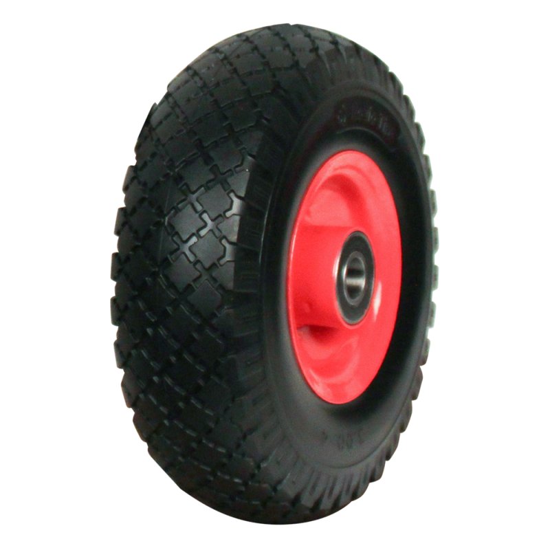 pneu en PU + roue + roulement à billes Ø20 NL75mm métal Rouge 3.00x4 bloc 2.10X4