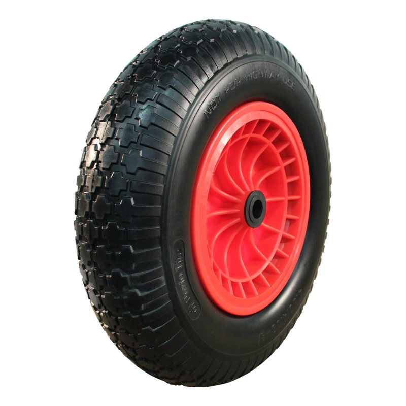 pneu en PU + roue + roulement à rouleaux Ø25 NL75mm plastique Rouge 4.00x8 bloc 2.50Ax8