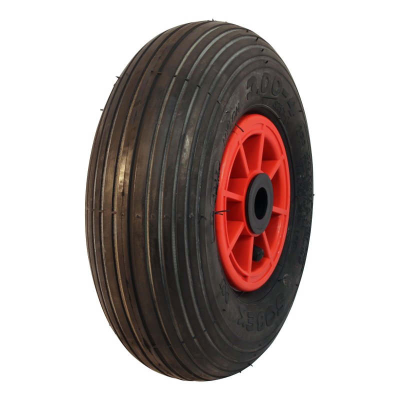 pneu + roue 3.00-4 2.10x4 ET0 roulement à rouleaux Ø25 NL75mm plastique S-2301 Rouge