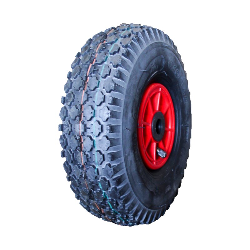 pneu + roue 4.10/3.50-4 2.10x4 ET0 roulement à rouleaux Ø20 NL75mm plastique V-6602 Rouge