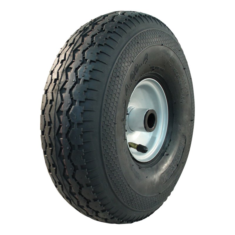 pneu + roue 4.00-4 2.10x4H2 ET0 roulement à rouleaux Ø25 NL75mm métal V-6504 gris argent