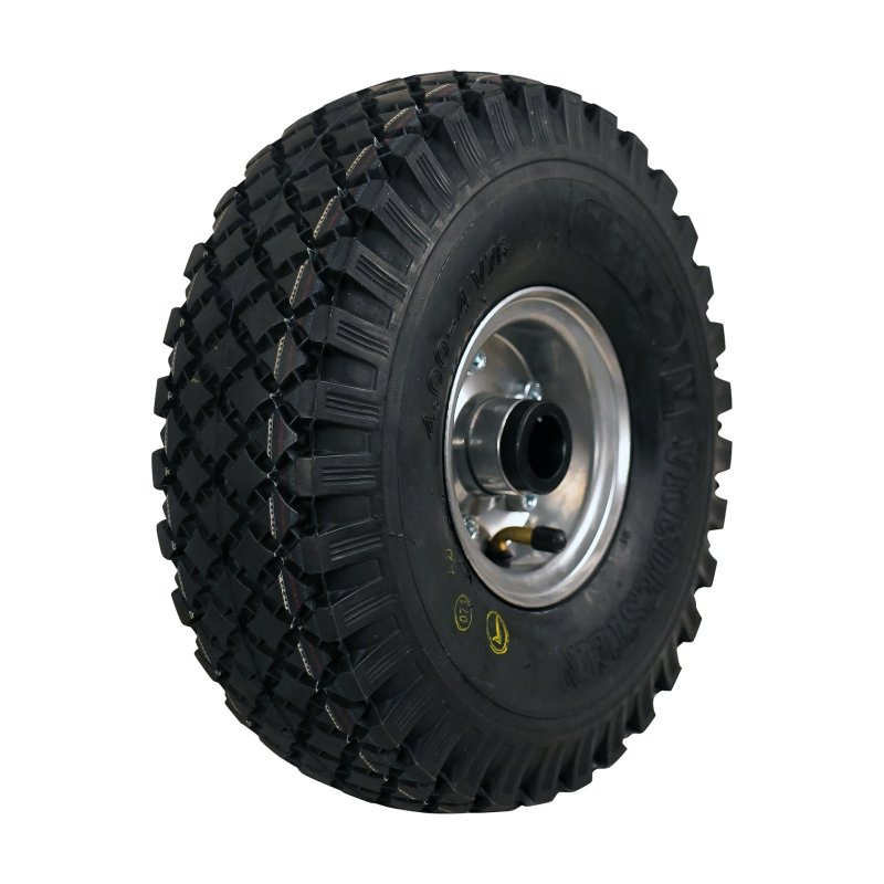 pneu + roue 4.00-4 2.10-4H2 ET0 roulement à rouleaux Ø25 NL75mm métal V-76 extra gris argent