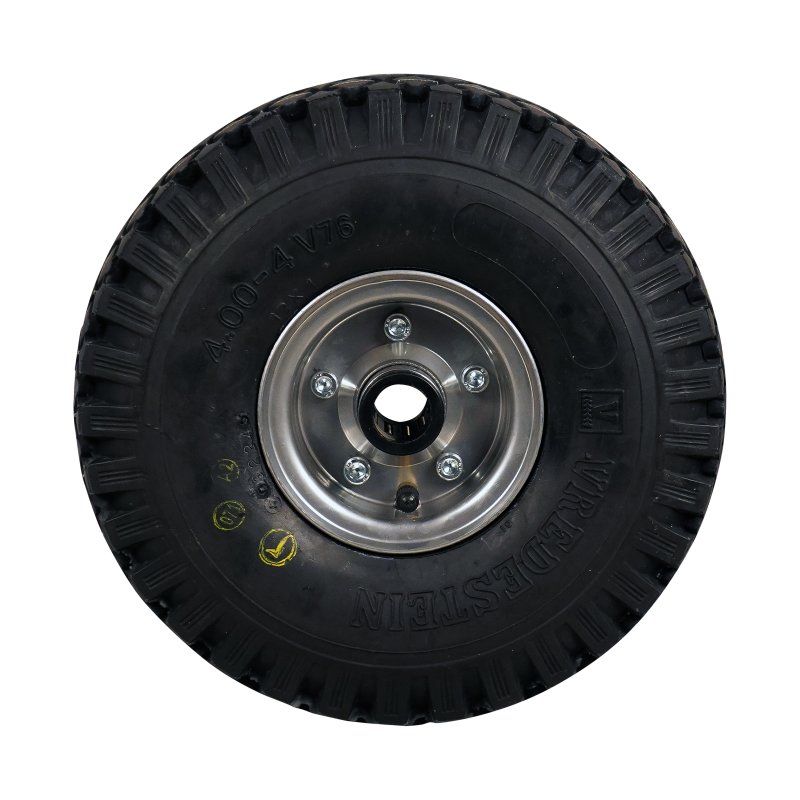 pneu + roue 4.00-4 2.10-4H2 ET0 roulement à rouleaux Ø25 NL75mm métal V-76 extra gris argent