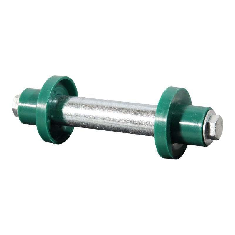 essieu de brouette complet 2x cache-poussière vert, 2x boulon M10x20, 2x rondelle 128mm Ø20mm St 37-2