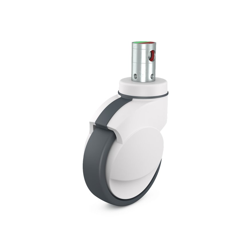 Roulette pivotante à freinage central avec blocage directionnel 125mm serie 75 - 89 goupille roulement à billes