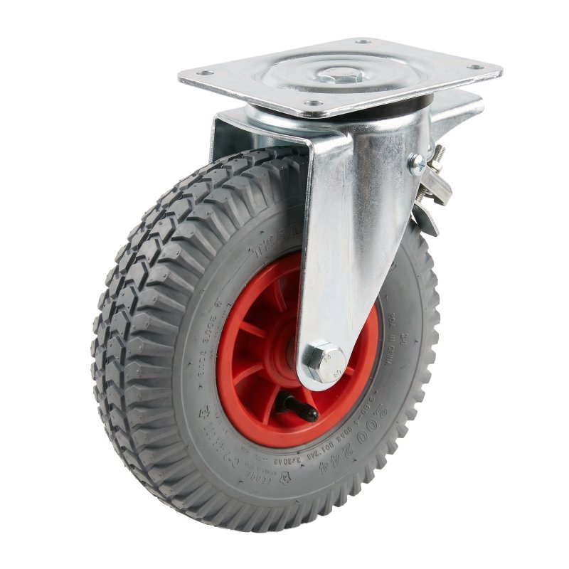 roulette pivotante avec frein 3.00-4 2.10x4 ET0 roulement à rouleaux Ø20 NL75mm plastique C-248 Rouge 91 montage de la plaque ro