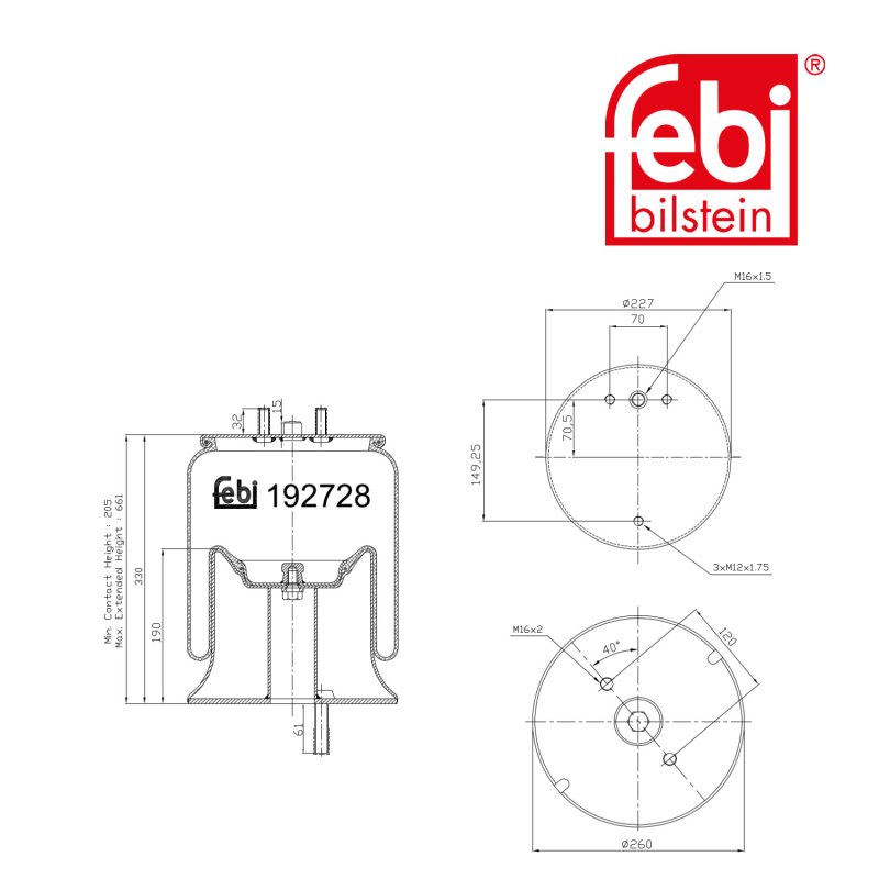 Coussin d air avec piston en acier et tige piston