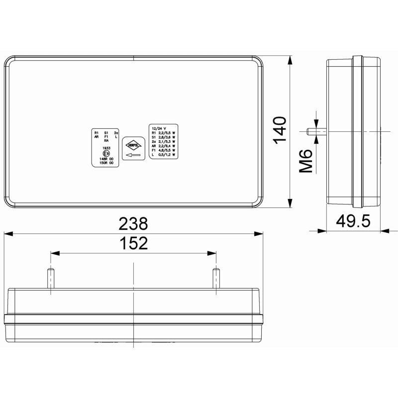 barre arrière LED droite 12-24V 8-PI