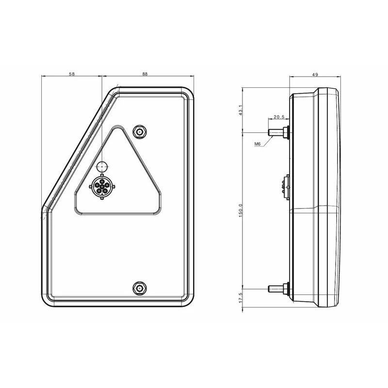 droite | barre arrière LED triangle | 12V | 6-fonctions | 1m. de cable