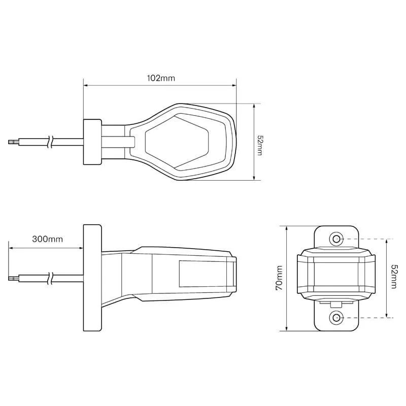 gauche | feux de gabarit LED | 12-24V | 30cm. de cable | rouge-blanc-ambre