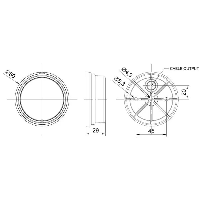 Feu de position LED orange | 12-24V | câble de 50cm.