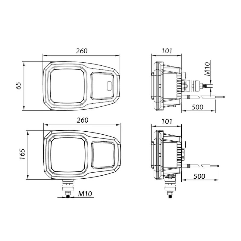 phare LED droite, 10-30v, connecteur Deutsch 6-PIN, Cabuchon non traité