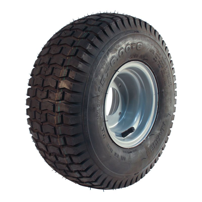 pneu + roue 15x6.00-6 4.50Ax6H2 ET0 60/90/4 métal V-3502 gris argent