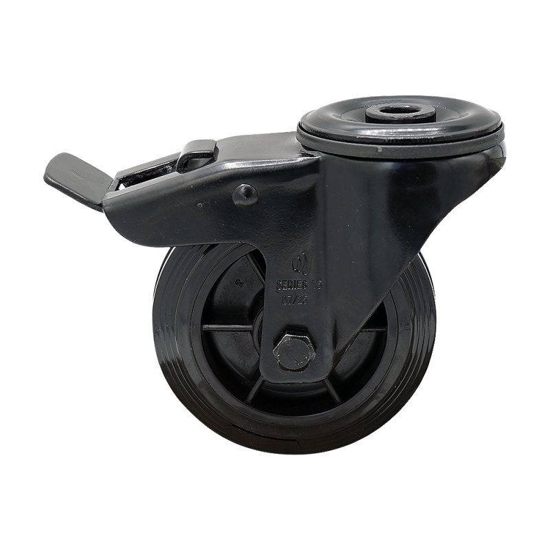 roulette pivotante avec frein 100mm Novio Noir série 06 ᠆ 15 trou pour boulon roulement à rouleaux