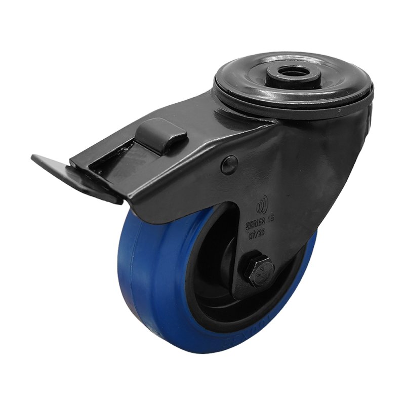 roulette pivotante avec frein 80mm Novio Noir série 13 ᠆ 15 trou pour boulon roulement à rouleaux