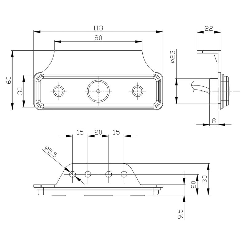 LED markeringslicht | amber | 12-24V | 50cm. kabel