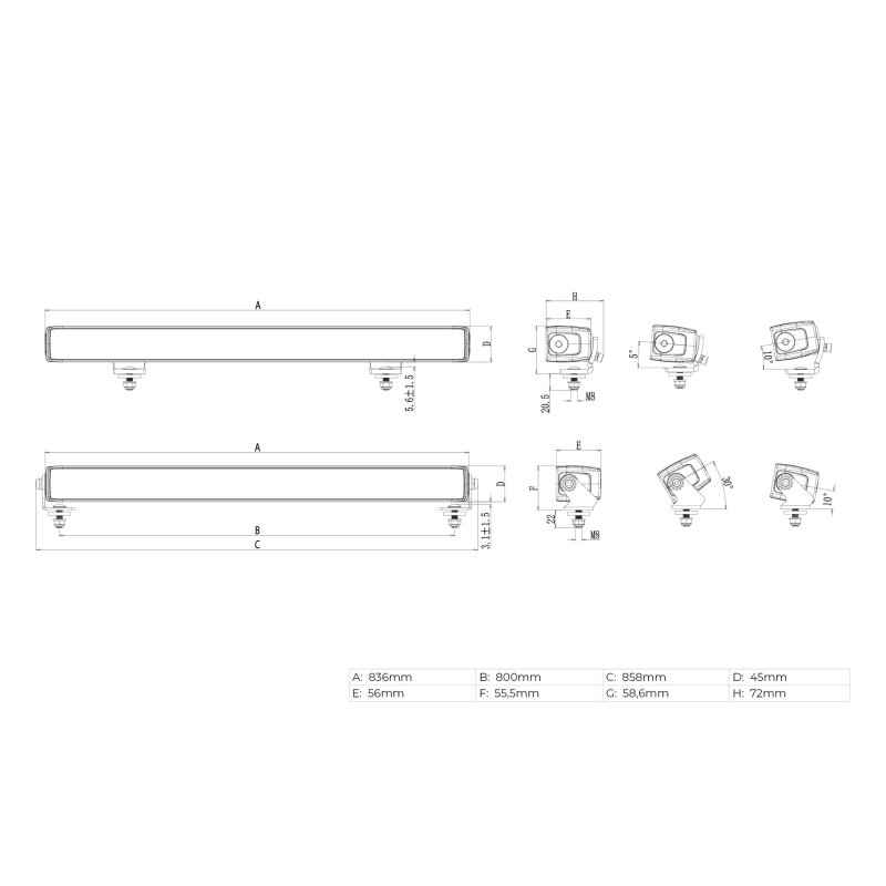 LED lightbar Stratos 836mm | incl. R65 flitser | wit-amber DRL