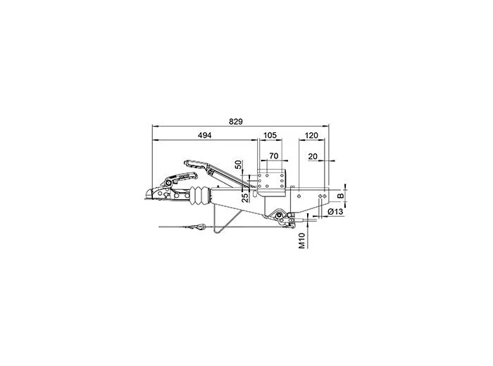 Commande de freinage pour timons carrés 161S 70mm