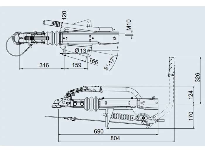 Commande de freinage ALKO semelle en v 161S PTAC 700/1350