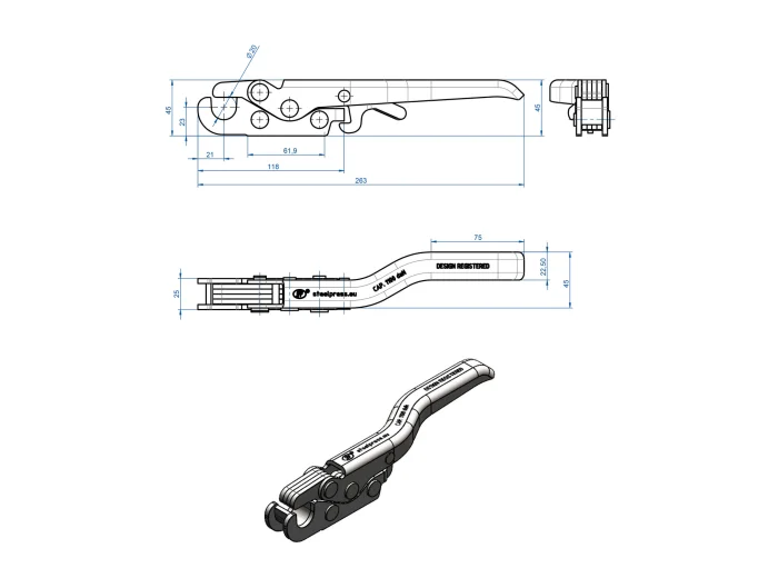 Fermeture gauche 263x45x45mm