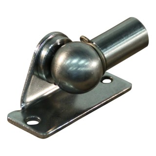 Support laterale avec boule, panne de balle et clip  de retenue BB20/K08+PX18 zingué fixation de coin, 2 trous Ø4,3mm at 19mm, hauteur 10mm, bille 8mm, chapeau PX18 (M3,5), monté